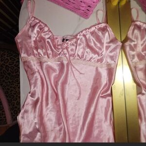 Large Pink Satin Chemise with Sweetheart Neckline